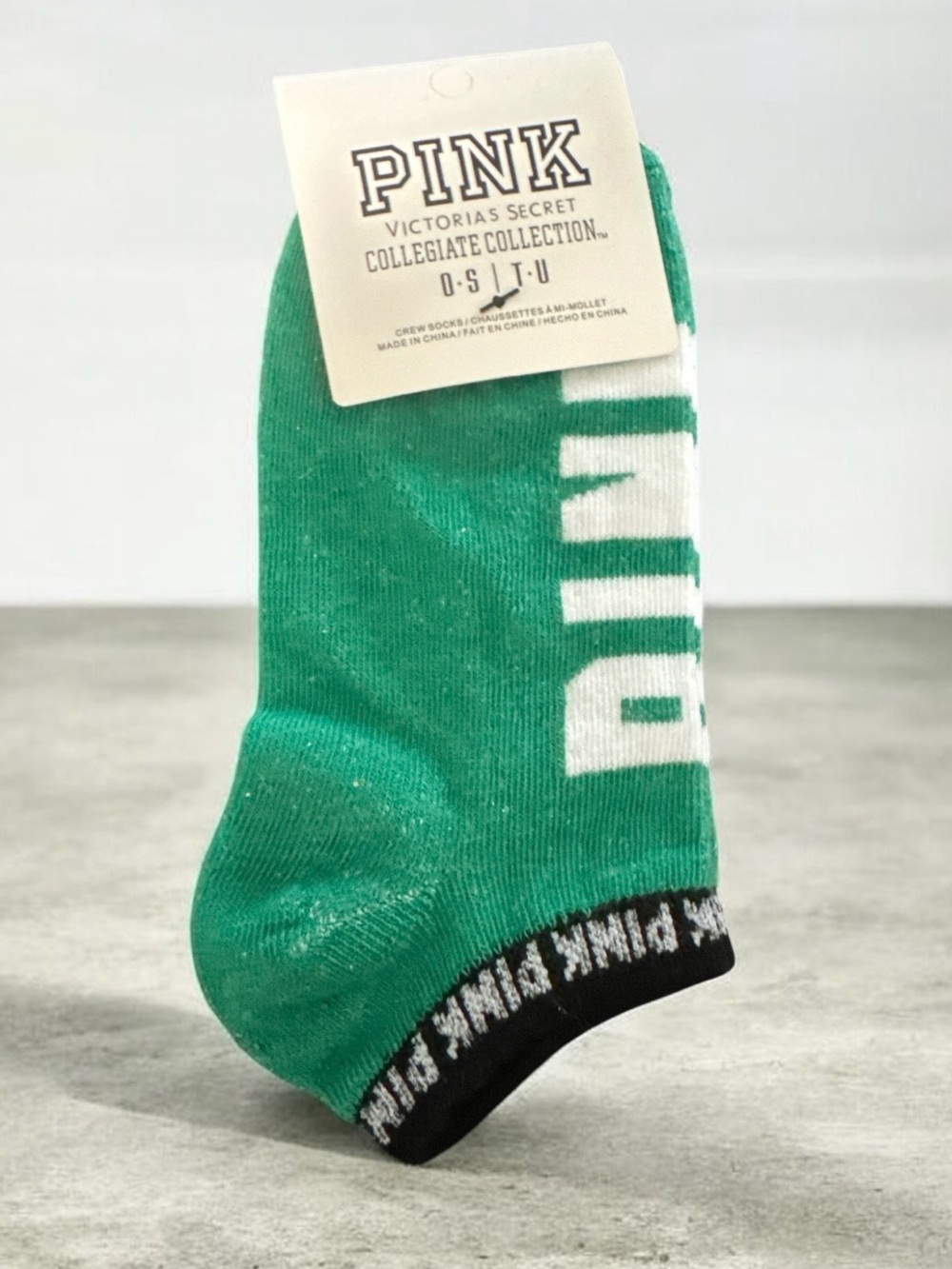 PINK Victoria's Secret Green & White Athletic Ankle Socks with Black Trim